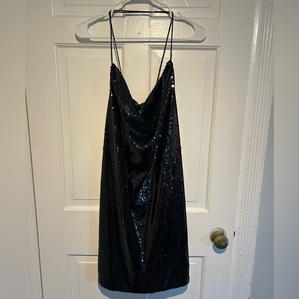 ASOS Black Sequin Backless Dress